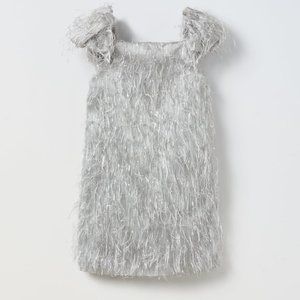Zara Silver Feather and Rhinestone Embellished Dress Kids Girls Size 6T